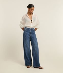 Calça Wide Leg em Jeans com Cós Alfaiatado