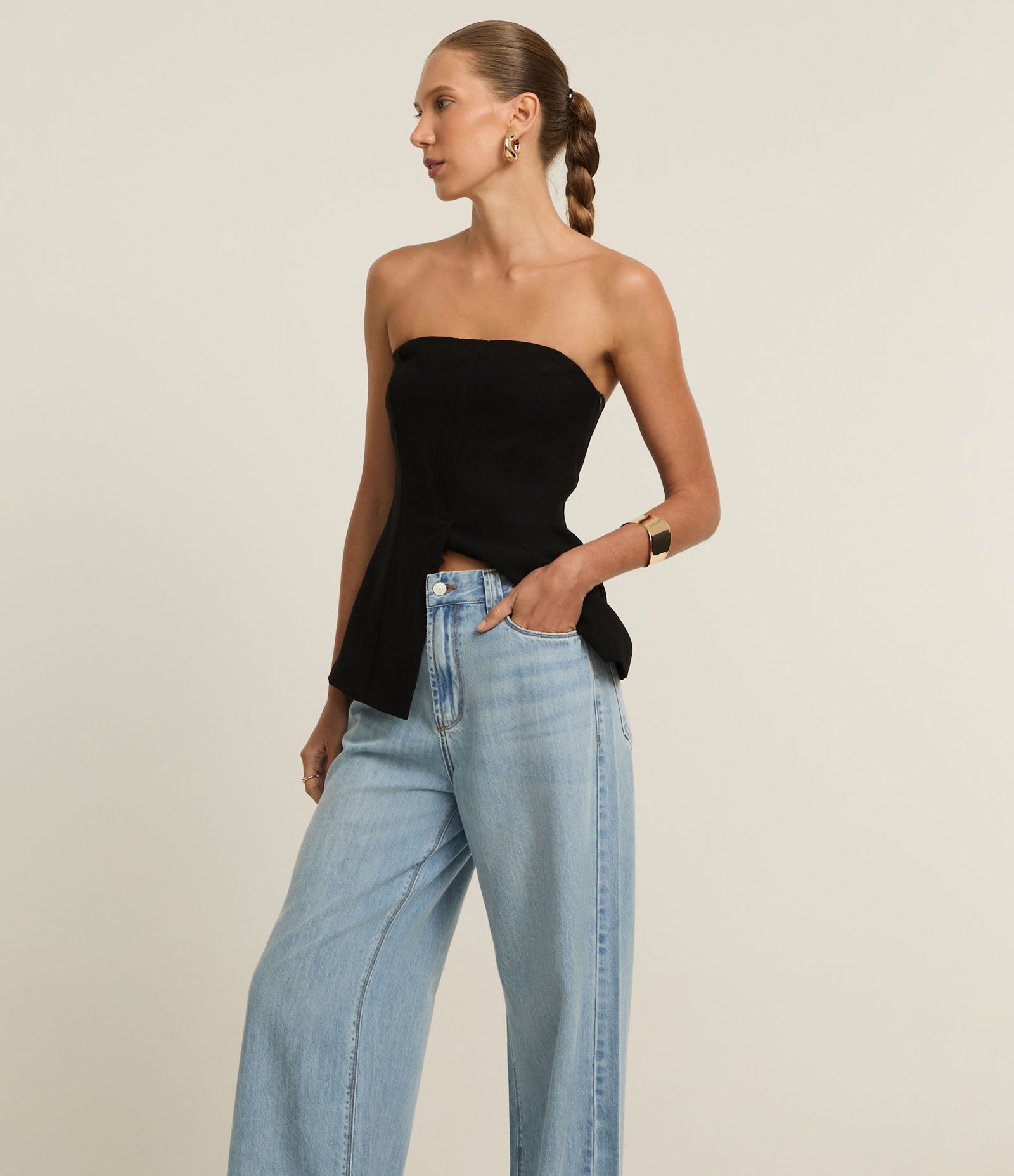 Calça Wide Leg em Jeans com Cós Alfaiatado Azul Claro 2