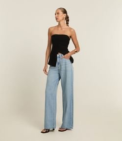 Calça Wide Leg em Jeans com Cós Alfaiatado