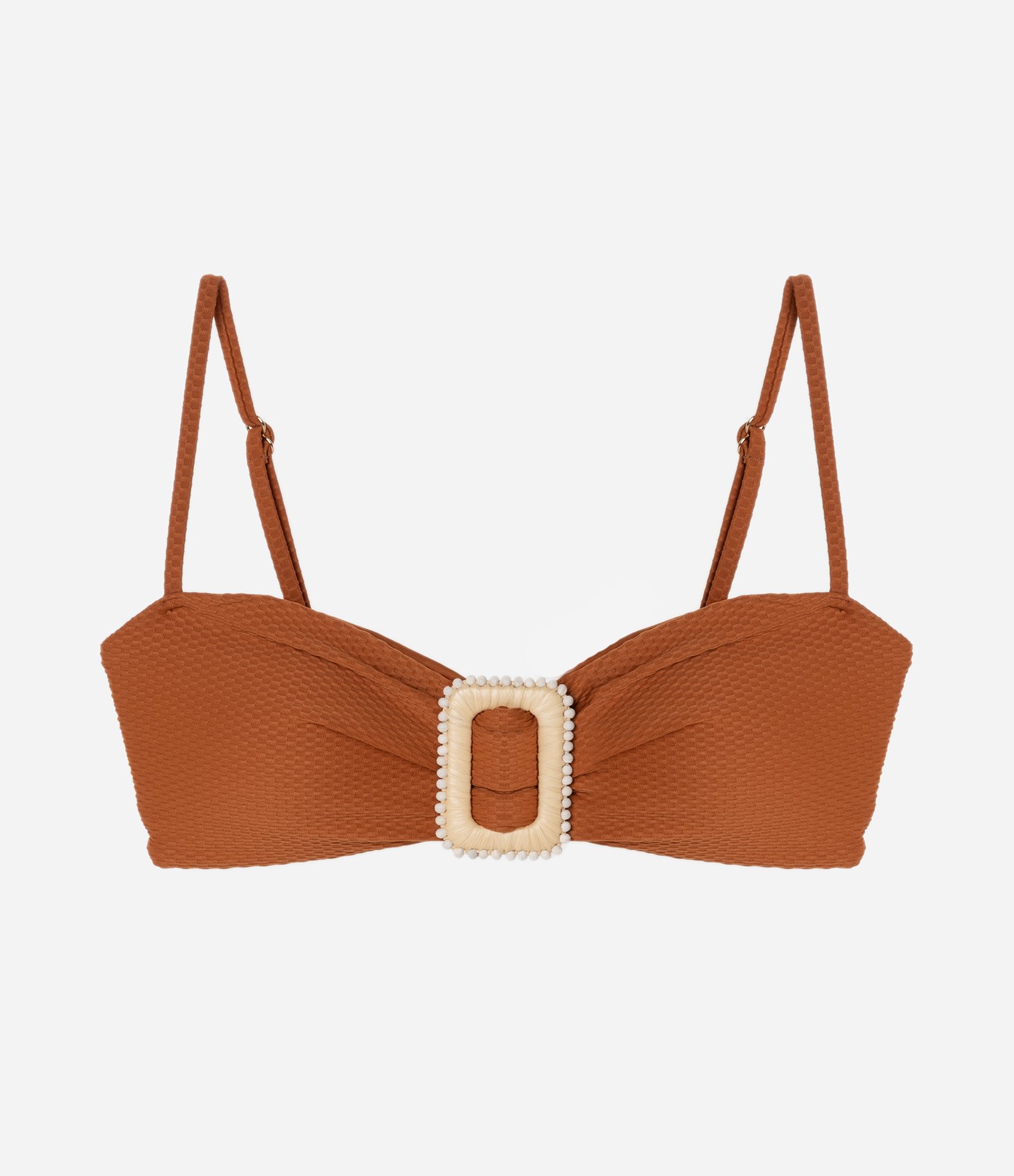 Biquíni Top Bandeau em Microfibra Texturizado com Aviamento de Palha Caramelo 6
