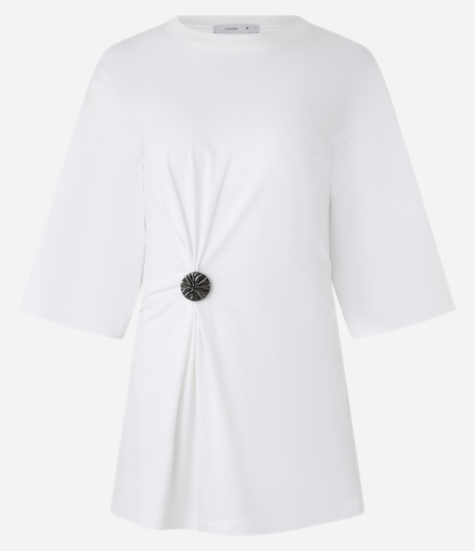 Camiseta Comfort em Algodão com Detalhe e Ajuste Frontal Branco 5