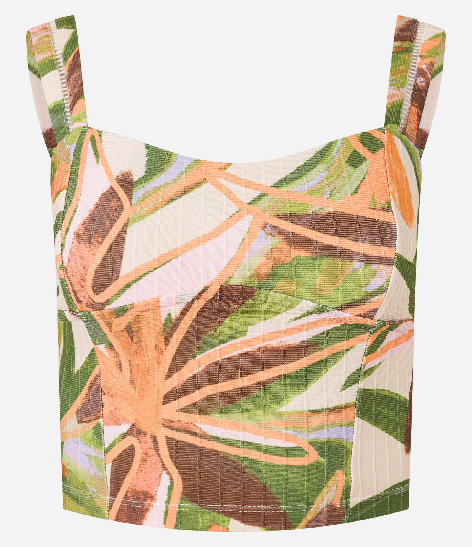 Blusa Cropped Texturizado com Lastex e Estampa de Folhagem Multicores 5