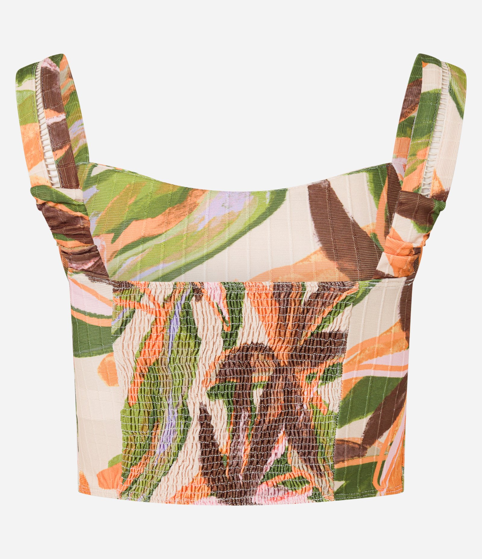 Blusa Cropped Texturizado com Lastex e Estampa de Folhagem Multicores 6