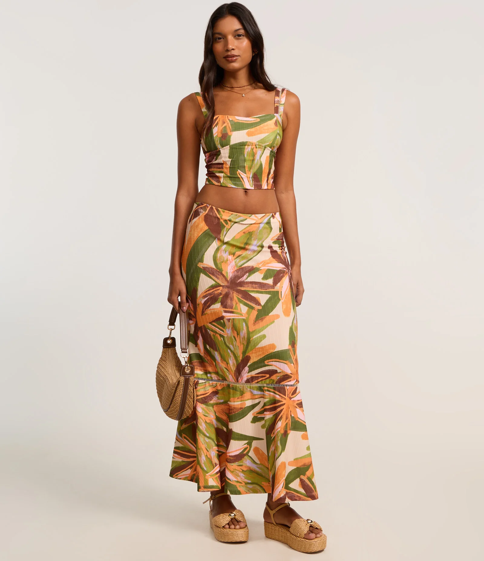 Blusa Cropped Texturizado com Lastex e Estampa de Folhagem Multicores 2