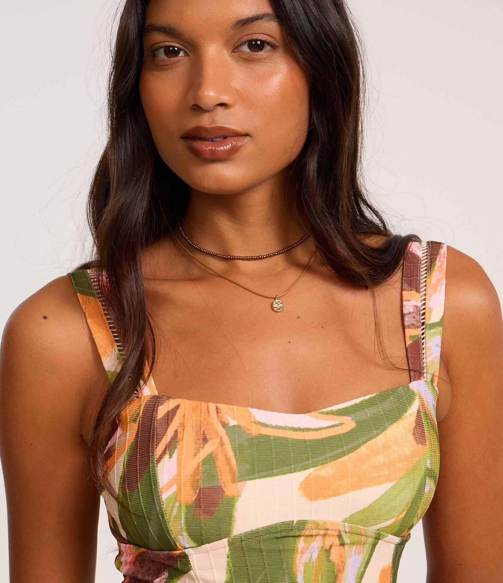 Blusa Cropped Texturizado com Lastex e Estampa de Folhagem Multicores 3