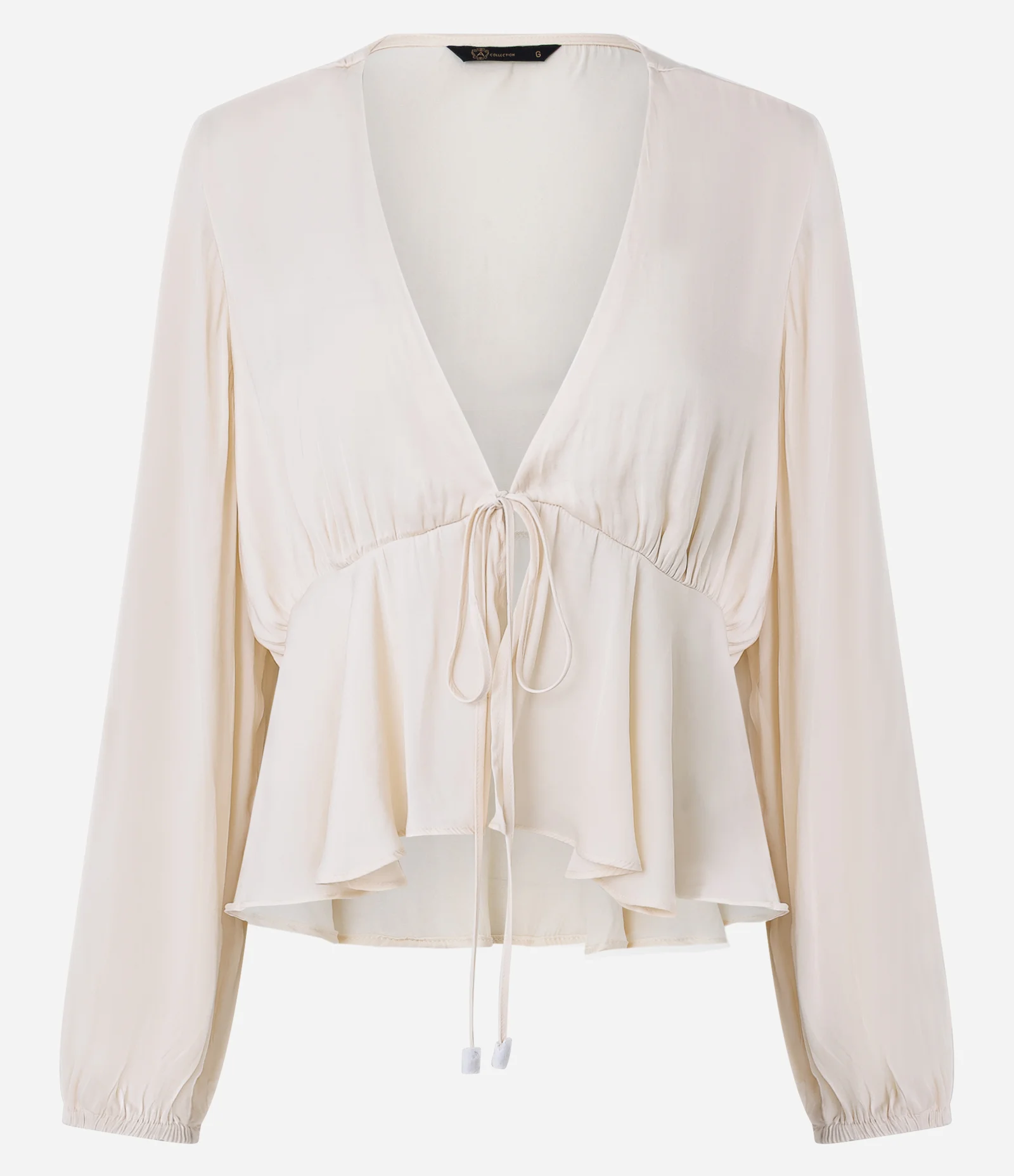 Blusa Manga Longa com Amarração Frontal e Punhos Elástico Bege 1