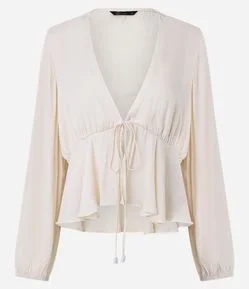 Blusa Manga Longa com Amarração Frontal e Punhos Elástico