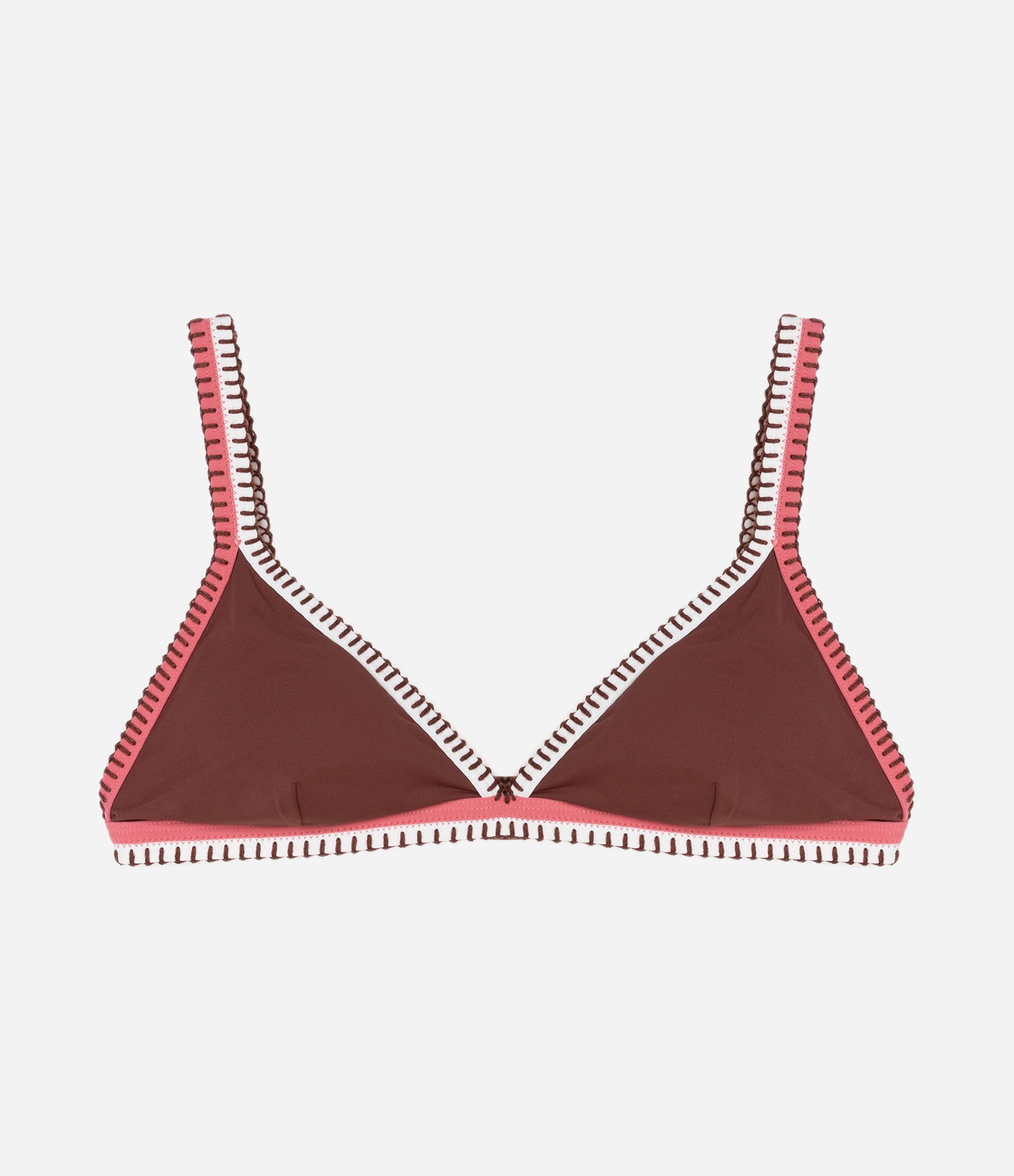 Biquíni Top Triangulo Fixo com Viés e Pesponto Contrastantes Marrom 1