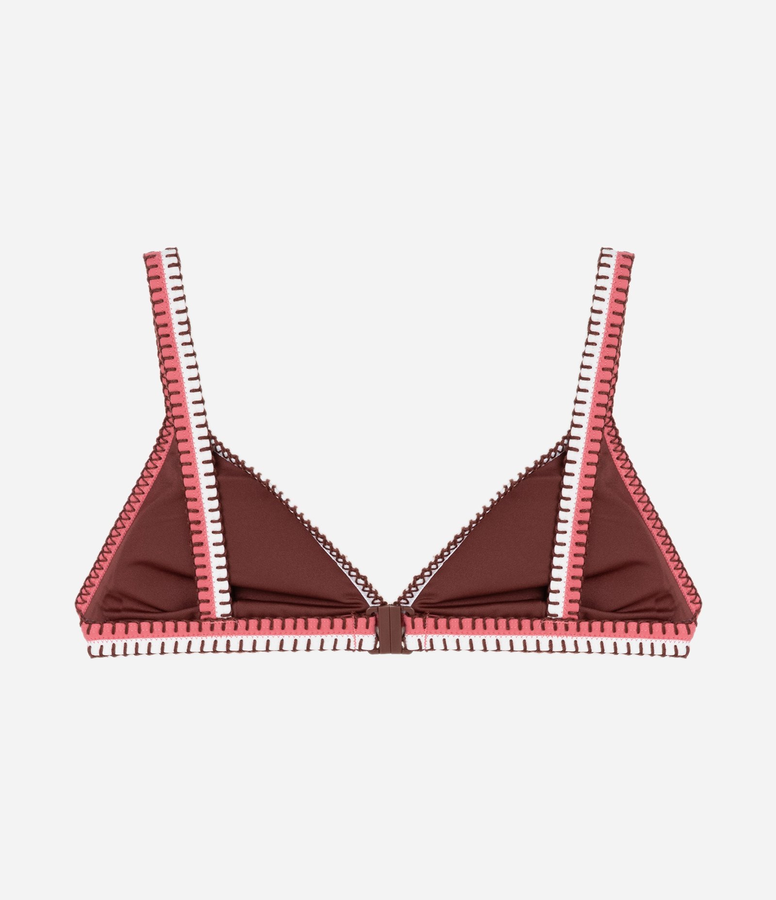 Biquíni Top Triangulo Fixo com Viés e Pesponto Contrastantes Marrom 2