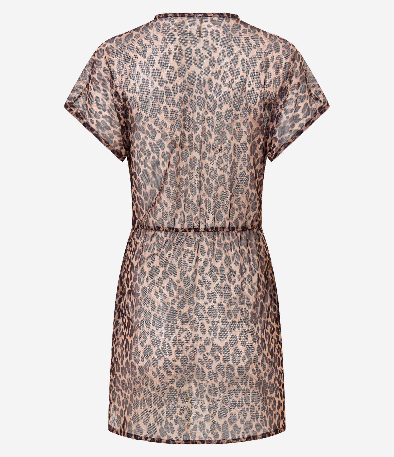 Saída de Praia Bata em Tule Animal Print Onça com Amarração Lateral Marrom 6