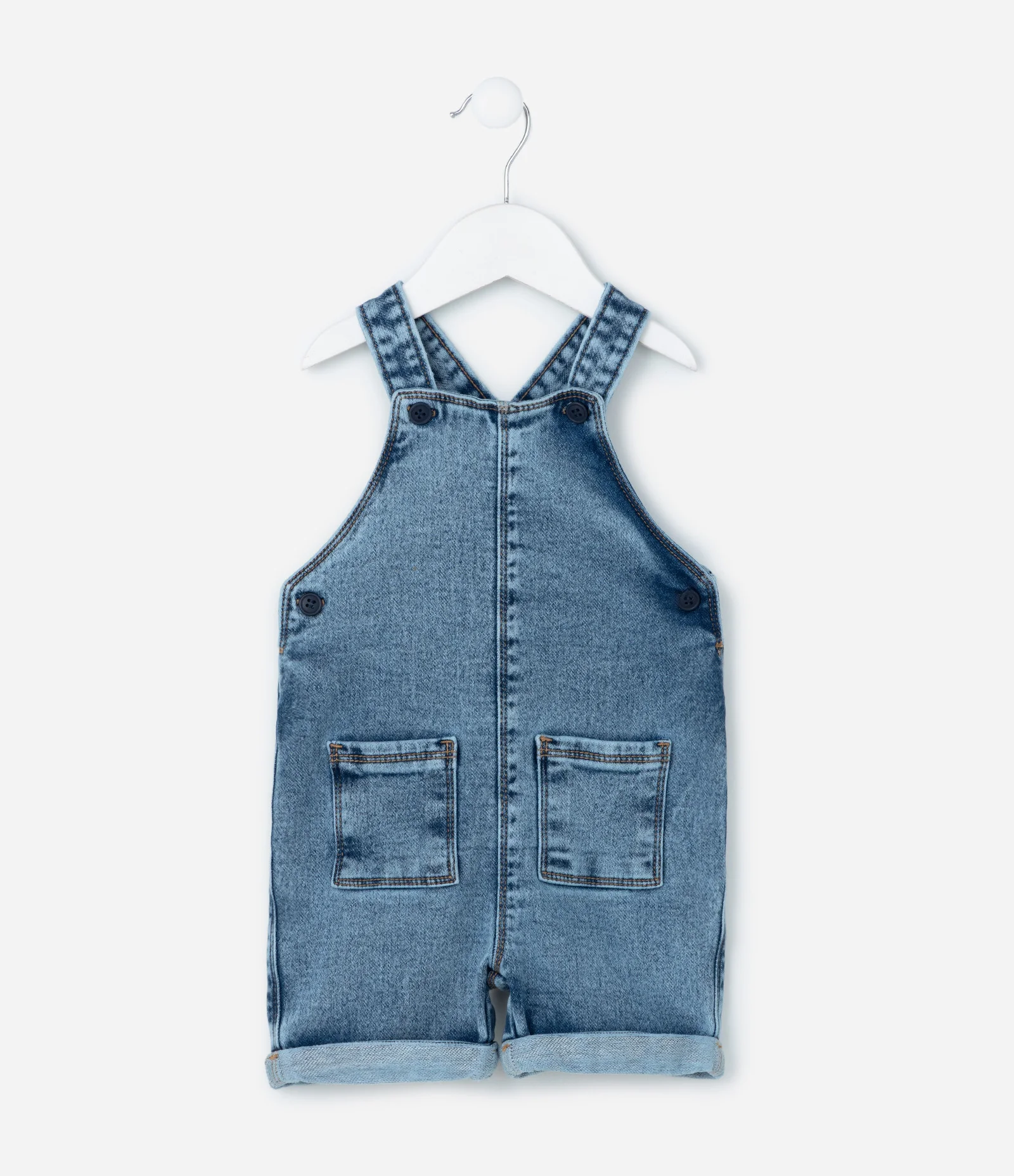 Jardineira Infantil em Malha Jeans Confortável com Bolsinhos - Tam 0 a 18 meses Azul 1
