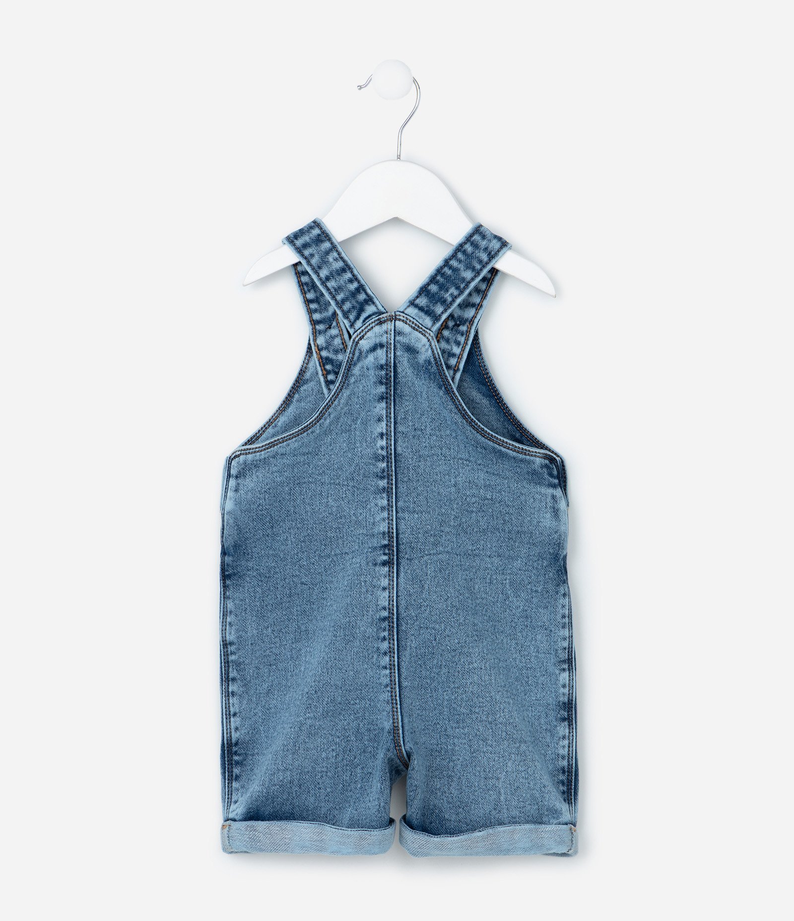 Jardineira Infantil em Malha Jeans Confortável com Bolsinhos - Tam 0 a 18 meses Azul 2