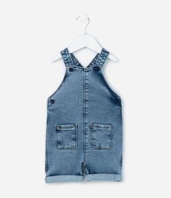 Jardineira Infantil em Malha Jeans Confortável com Bolsinhos - Tam 0 a 18 meses