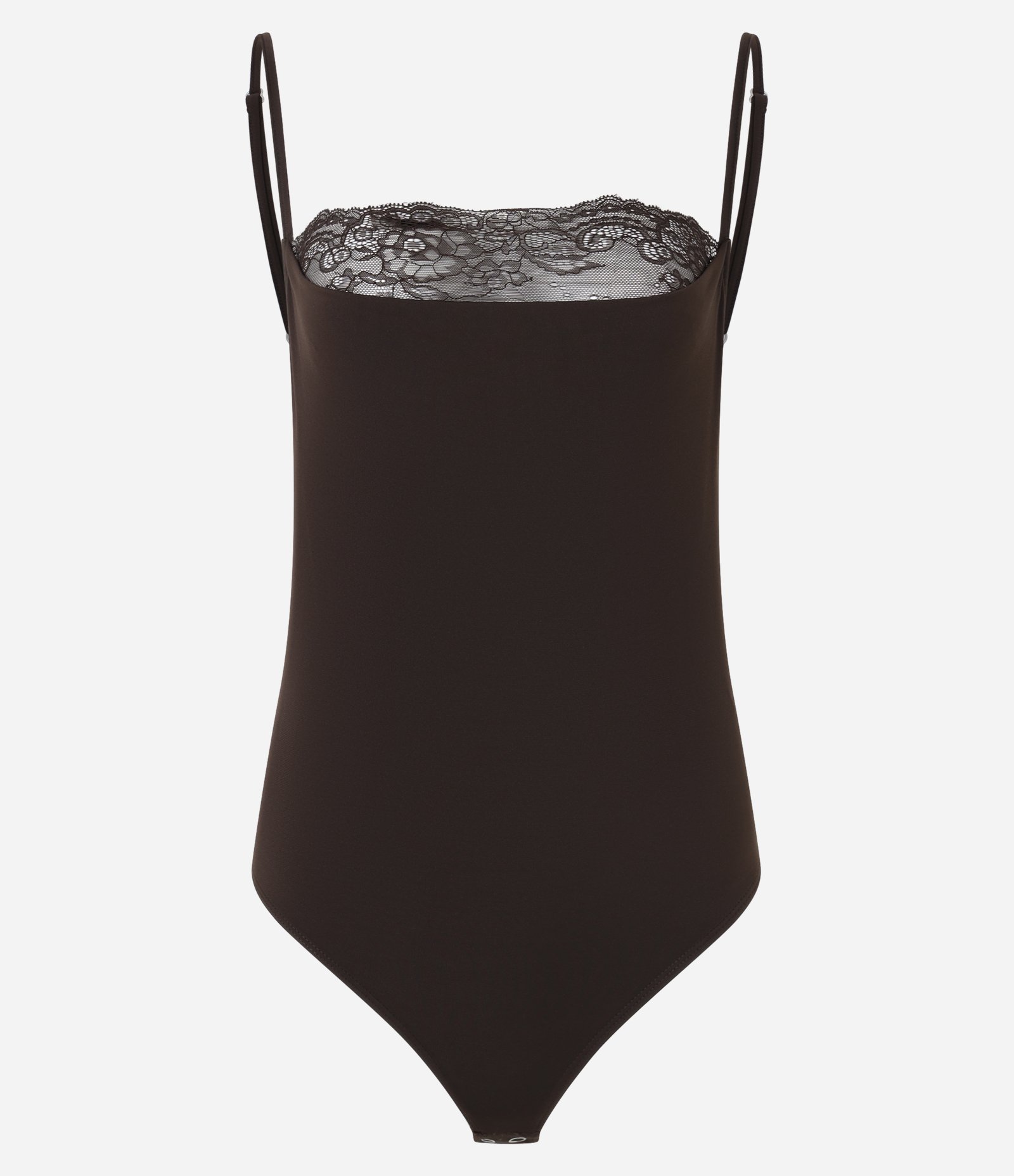 Body com Elastano Decote Degagê e Detalhe em Renda Marrom 4