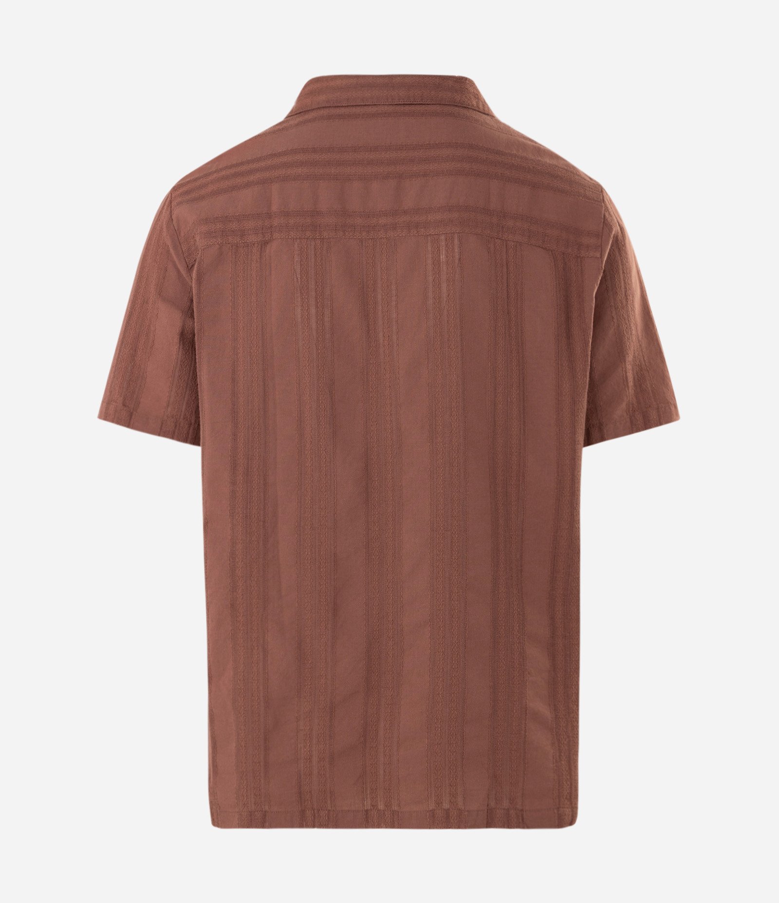 Camisa Comfort Manga Curta em Algodão Texturizada com Listras Marrom 6