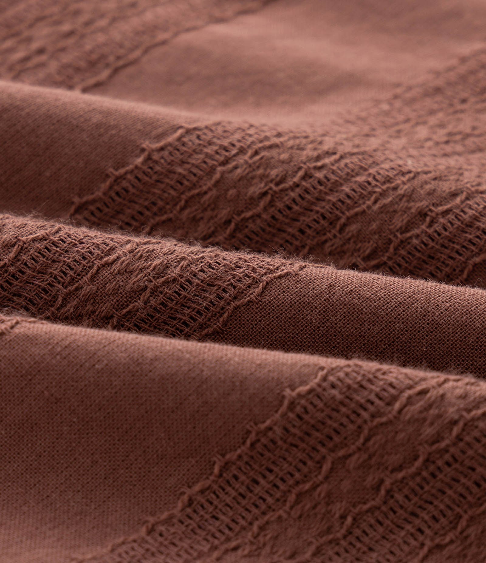 Camisa Comfort Manga Curta em Algodão Texturizada com Listras Marrom 7