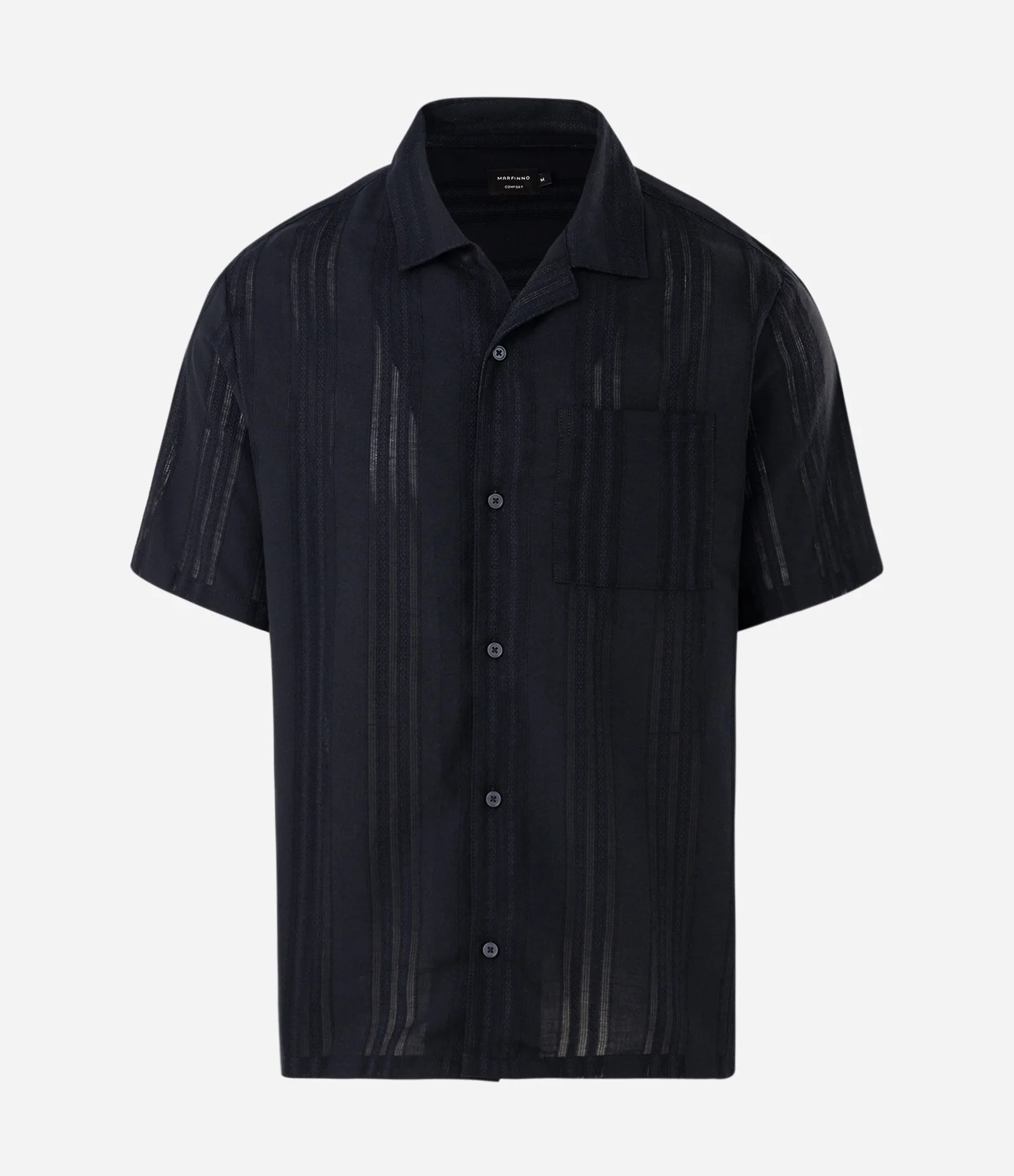 Camisa Comfort Manga Curta em Algodão Texturizada com Listras Azul 1