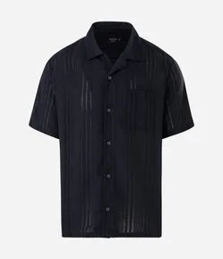 Camisa Comfort Manga Curta em Algodão Texturizada com Listras