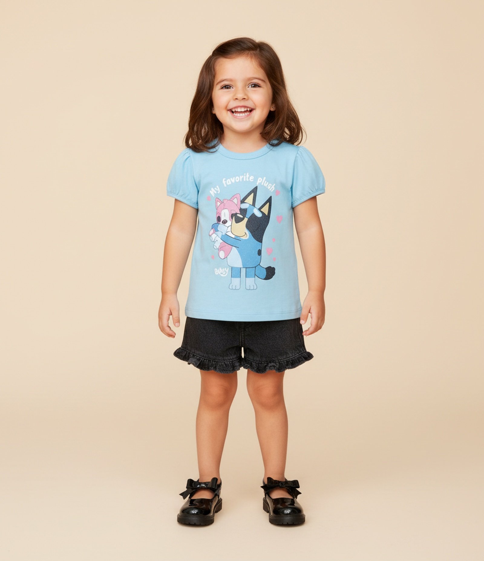 Camiseta Infantil com Estampa Bluey com Brilhos - Tam 5 a 14 Anos Azul 1