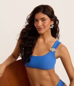 Biquíni Top Ombro Só em Microfibra Canelada com Aviamento