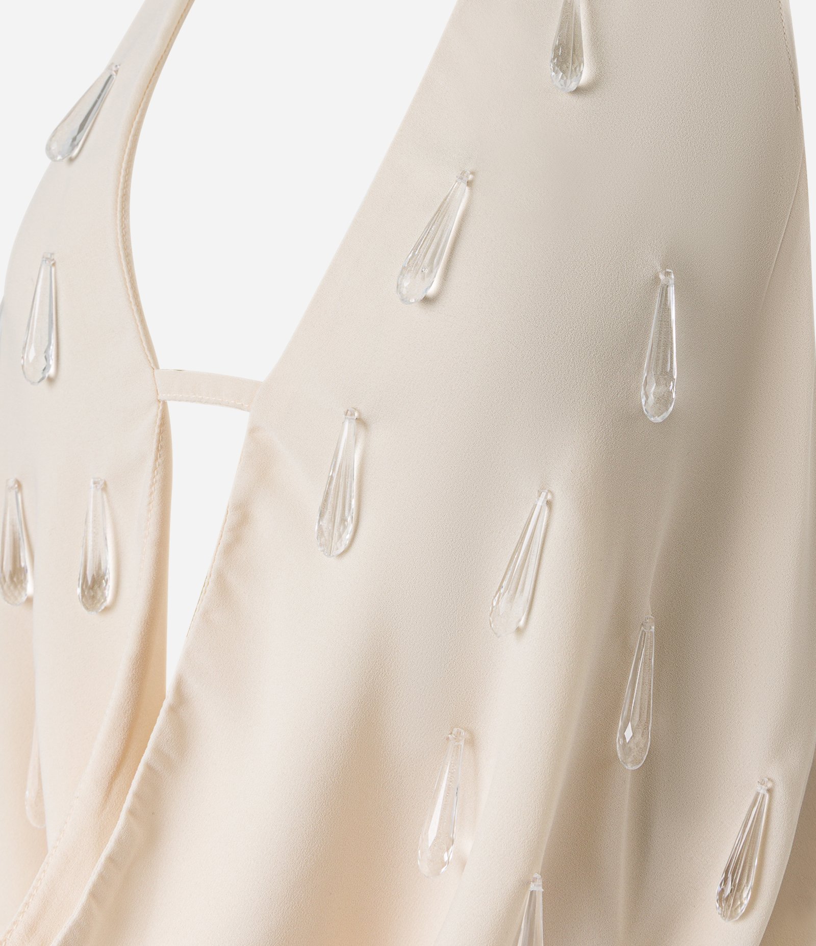 Blusa Frente Única Regular em Crepe com Decote Degagê e Aplicações de Pedras Bege 9