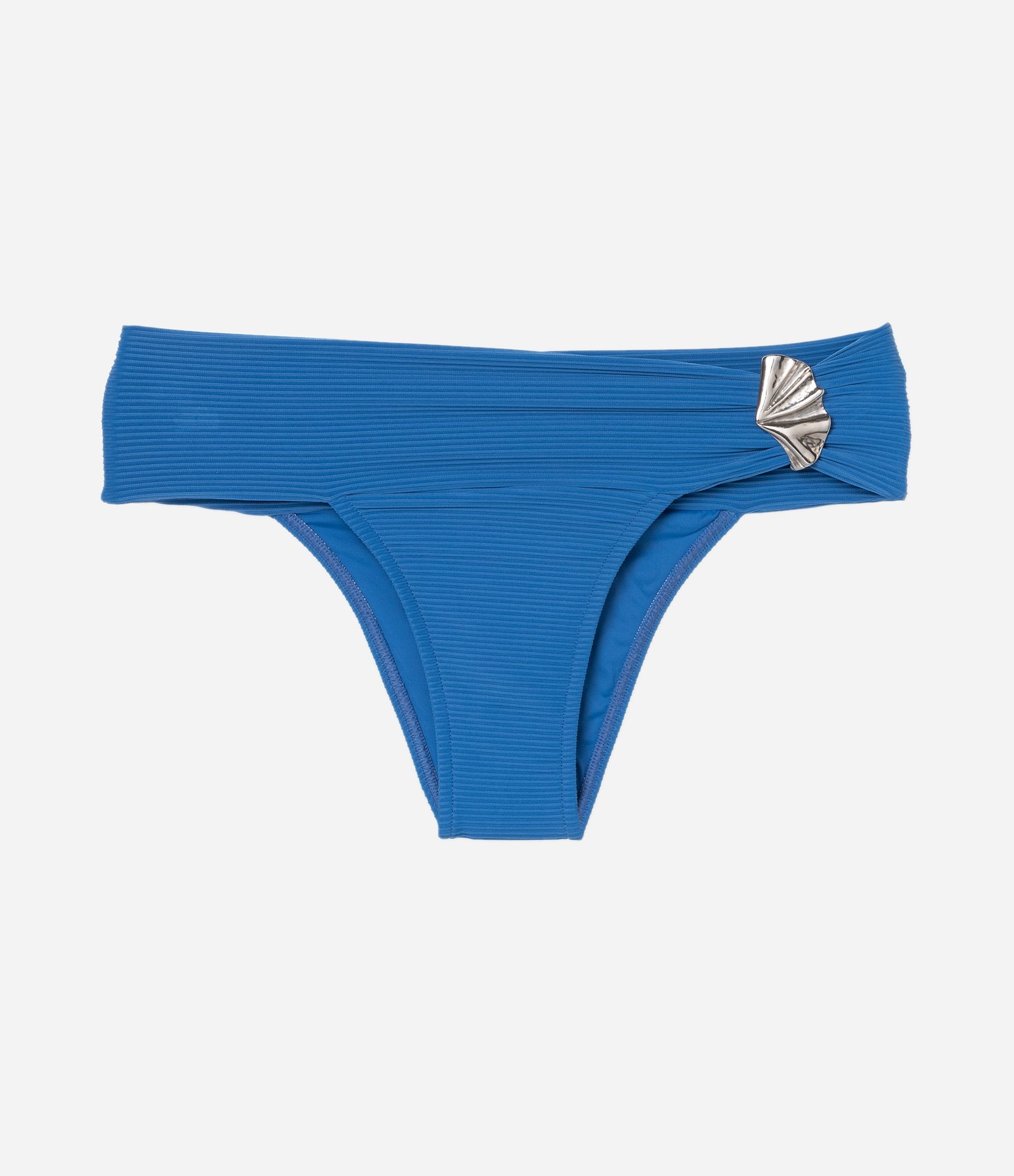 Biquíni Calcinha Pala Larga Canelada com Aviamento de Flor Azul 5