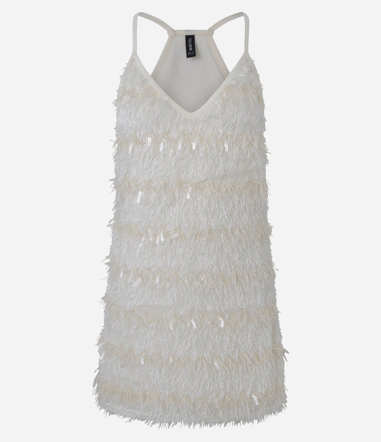 Vestido Curto com Franjas e Paetês Off White 6