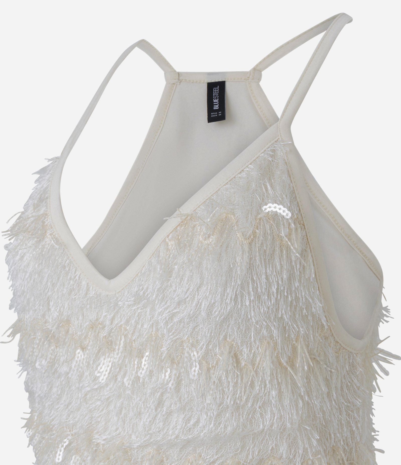 Vestido Curto com Franjas e Paetês Off White 7