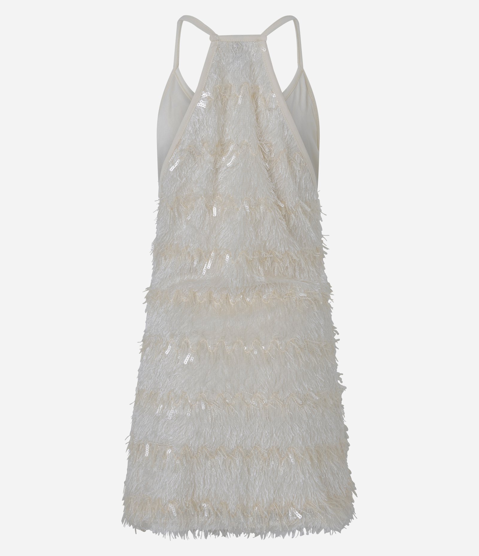 Vestido Curto com Franjas e Paetês Off White 8