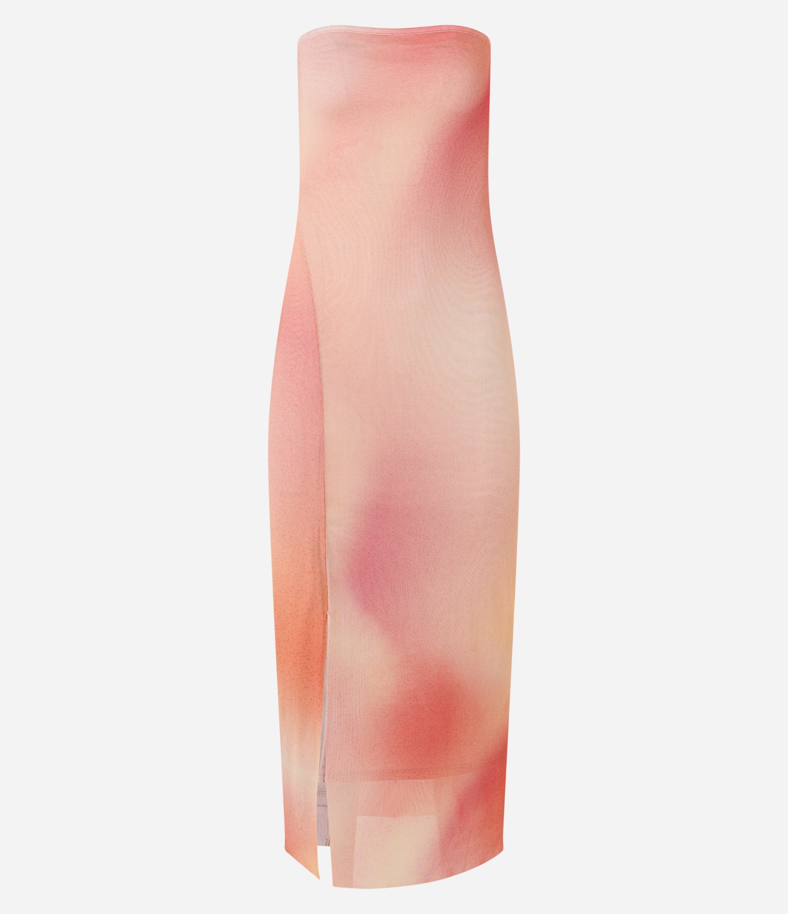 Vestido Long Midi em Tule Manchadinho e com Fenda Rosa 1