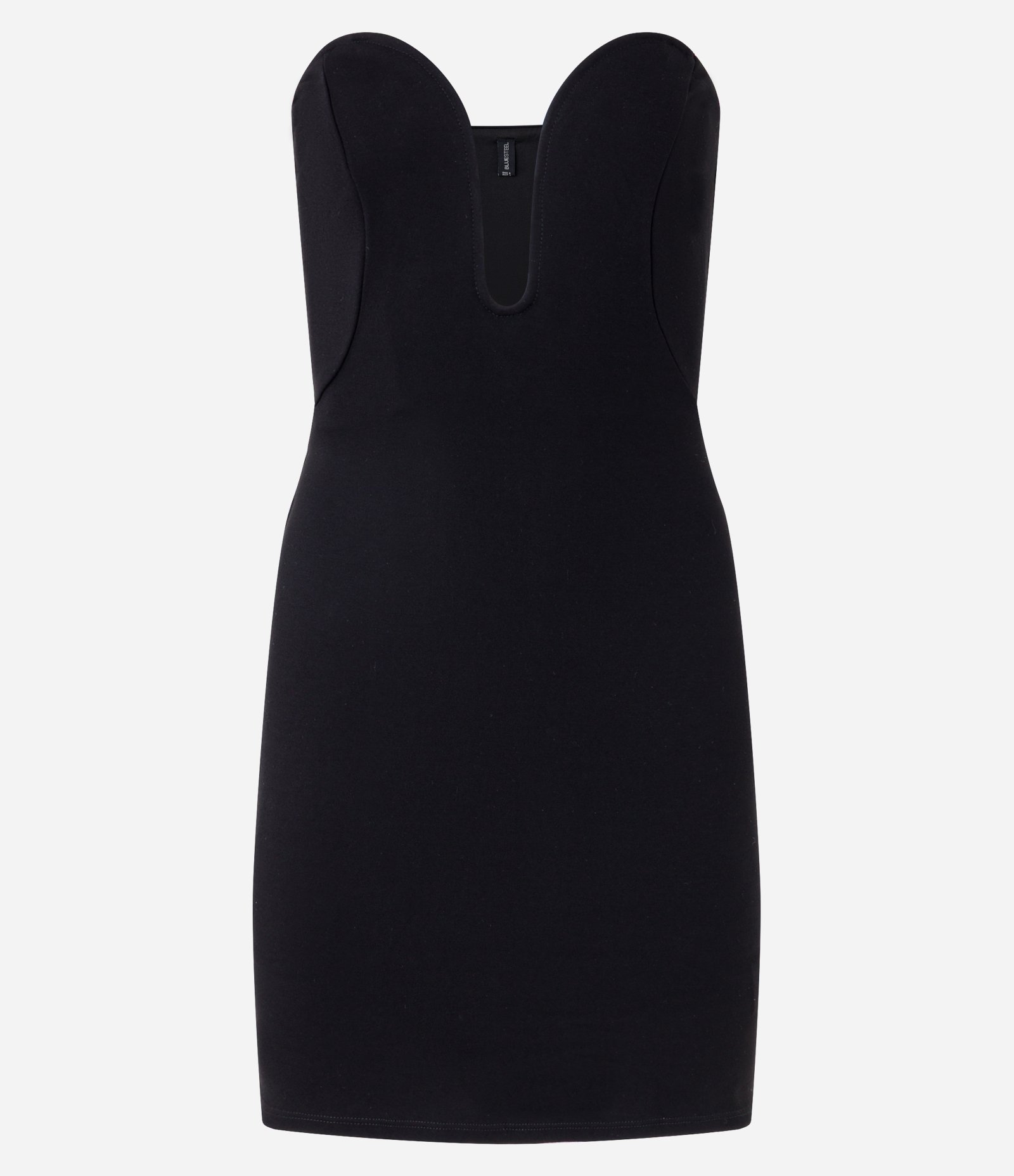 Vestido Curto Sem Manga em Ponto Roma com Decote Coração Profundo Preto 1