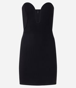 Vestido Curto Sem Manga em Ponto Roma com Decote Coração Profundo