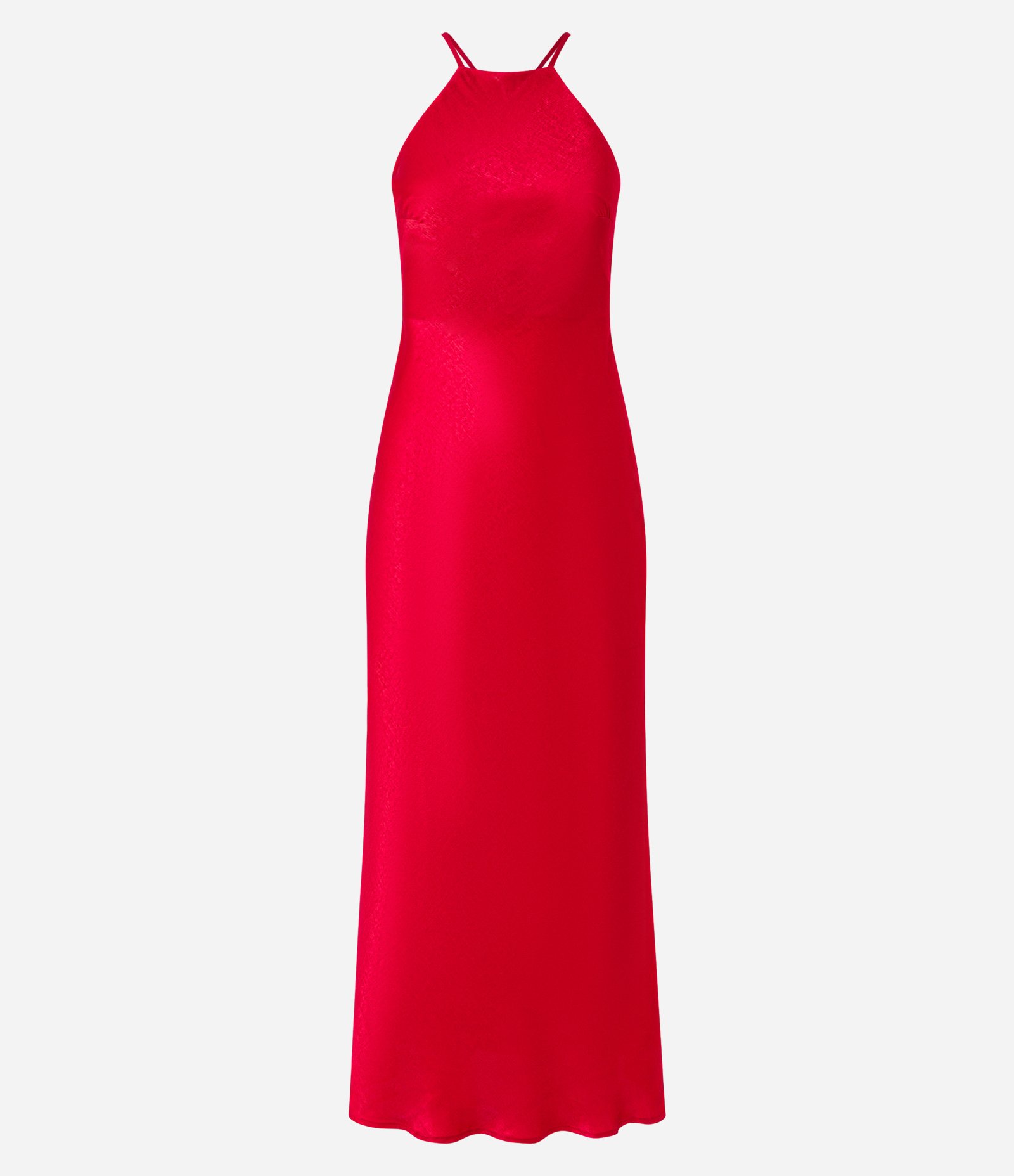 Vestido Long Midi em Cetim com Decote Halter Vermelho 5