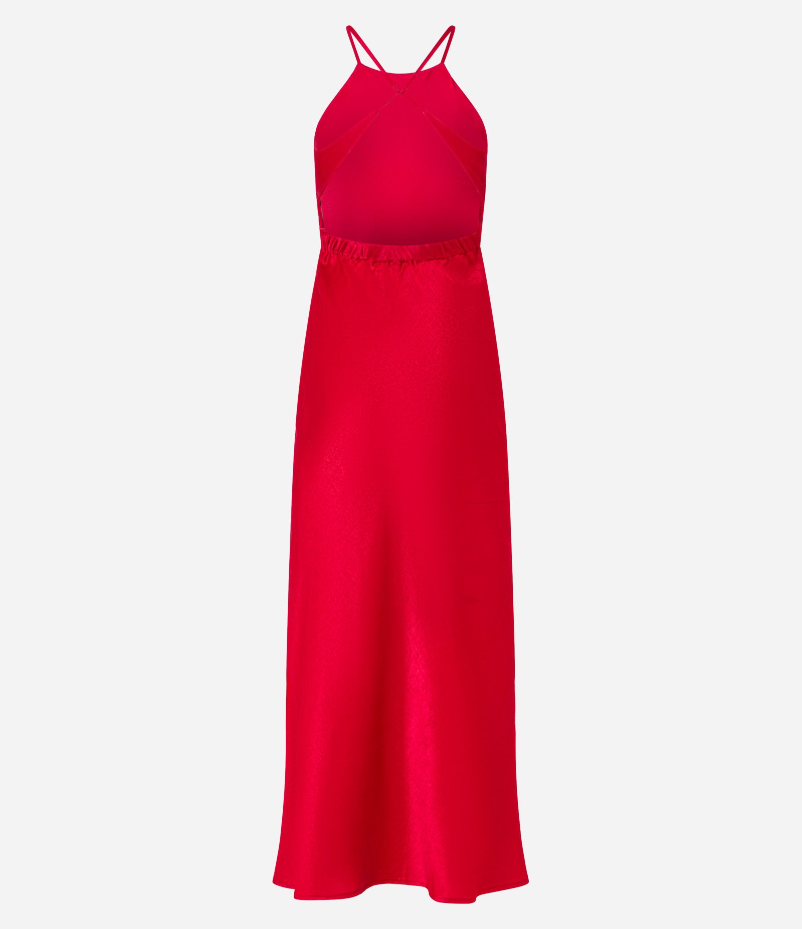 Vestido Long Midi em Cetim com Decote Halter Vermelho 6