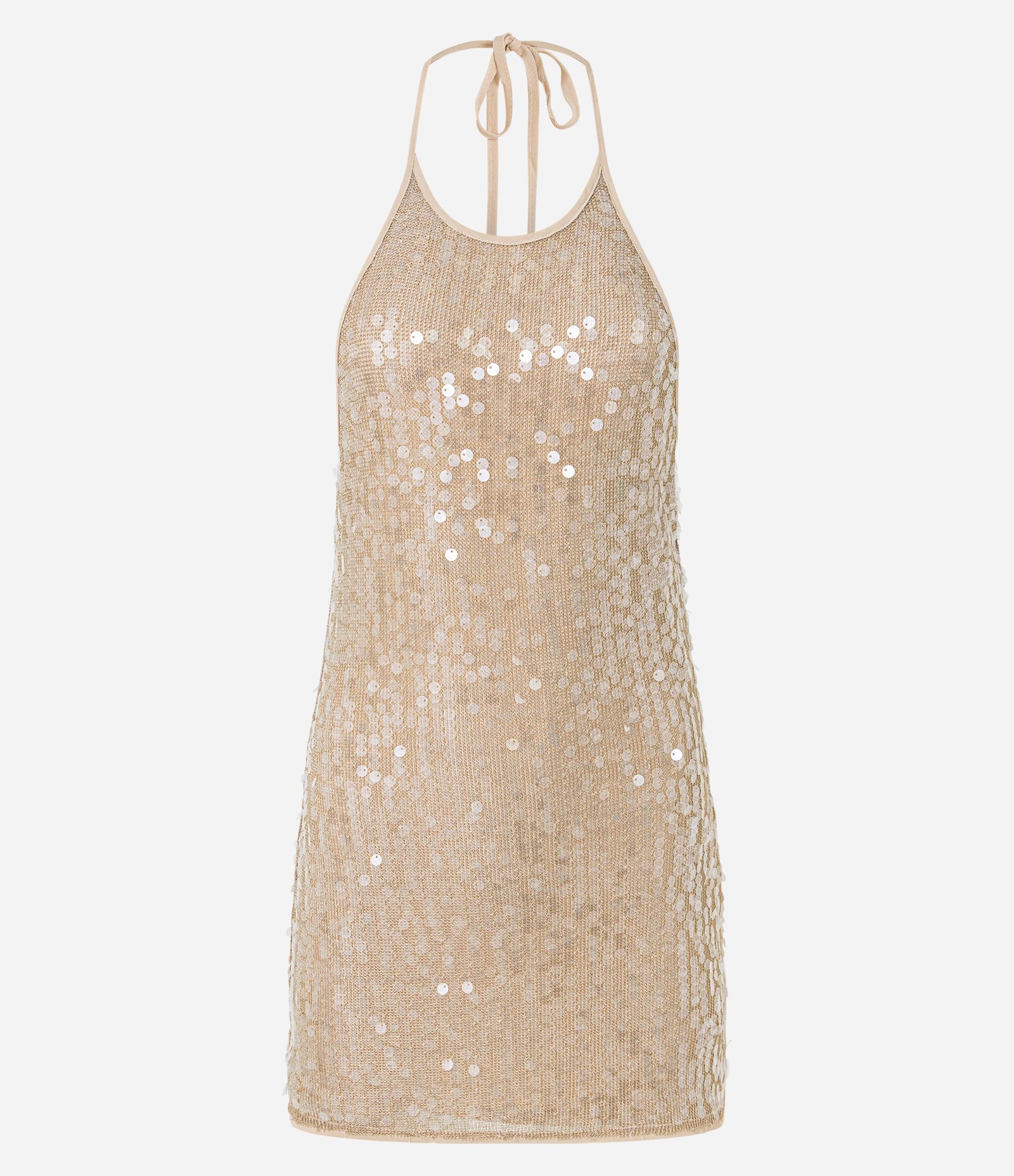 Vestido Curto Ajustado em Viscolycra com Paetês Dourado 7