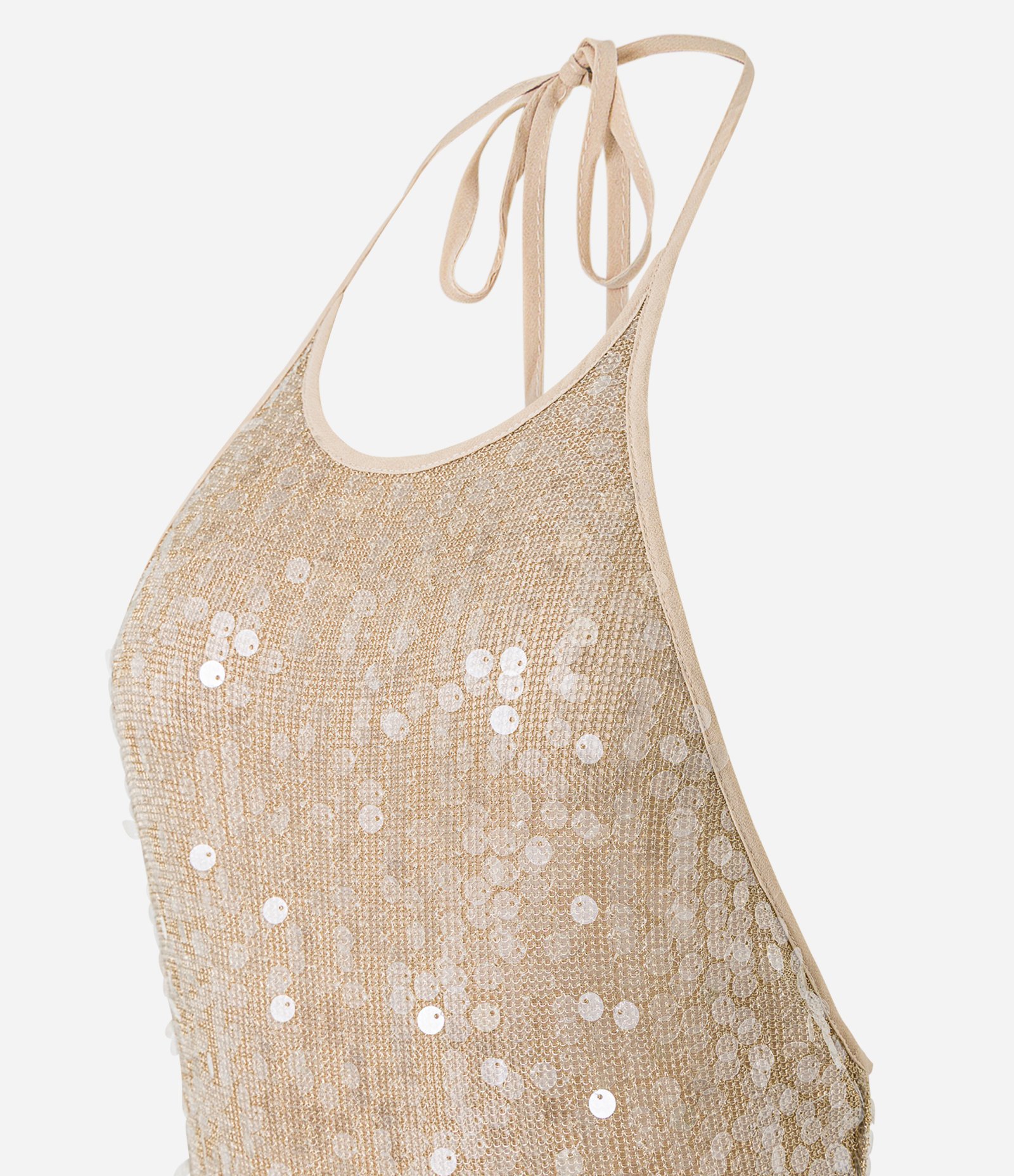 Vestido Curto Ajustado em Viscolycra com Paetês Dourado 8