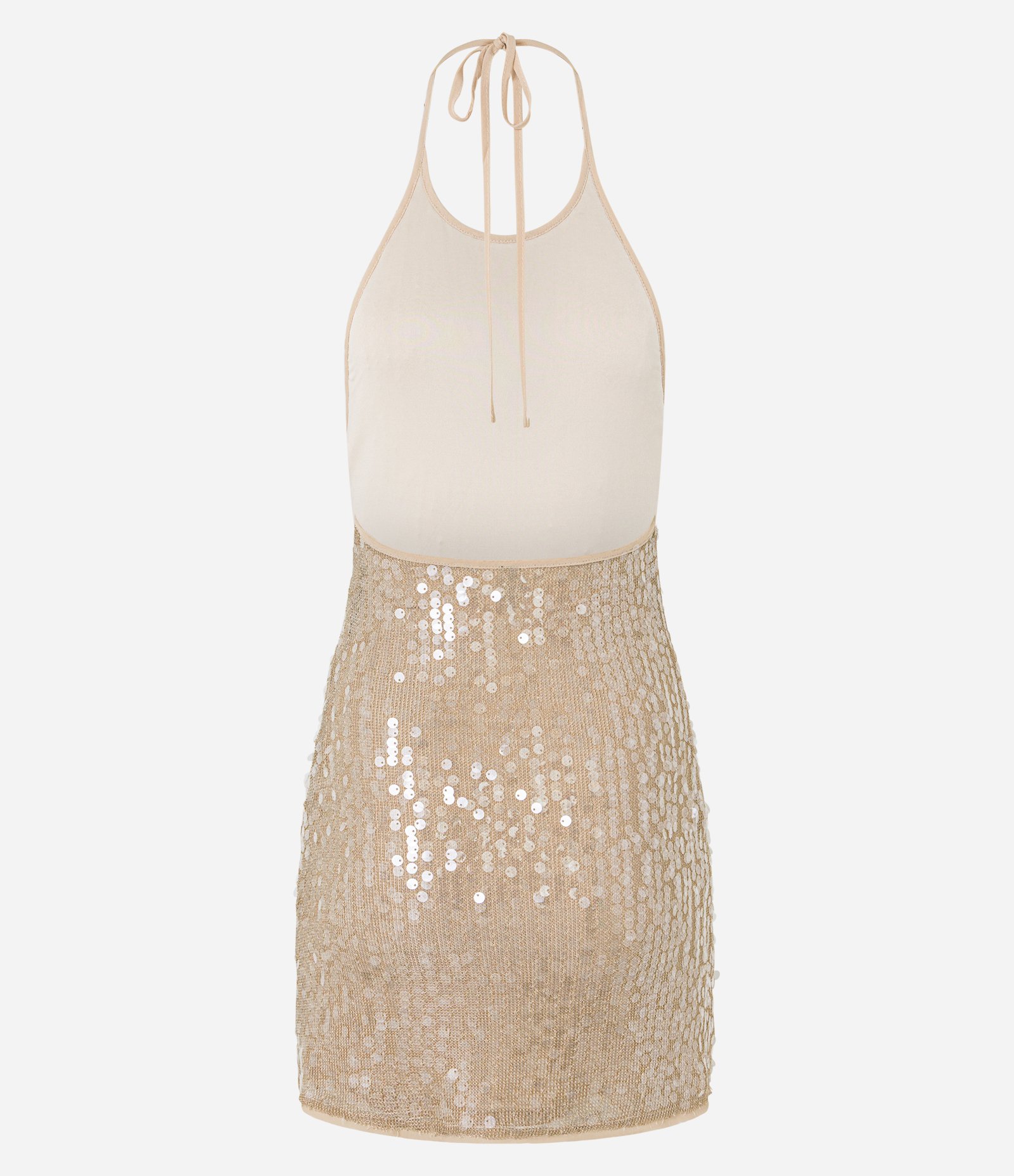 Vestido Curto Ajustado em Viscolycra com Paetês Dourado 10