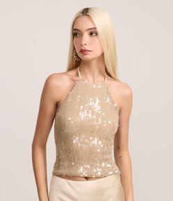 Blusa Frente Única em Paetê com Amarração nas Costas