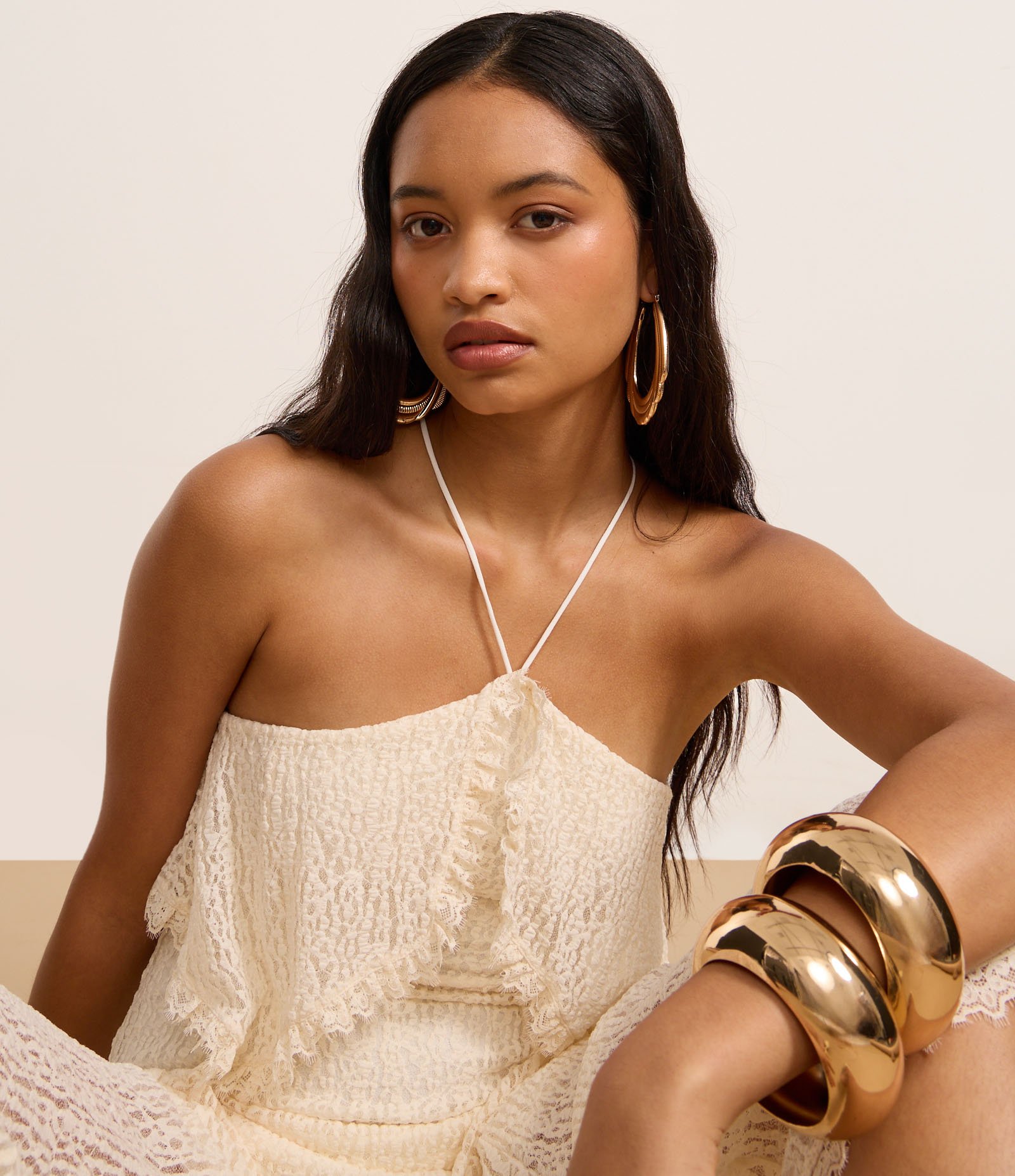 Vestido New Midi Texturizado em Renda com Sobreposição Off White 5