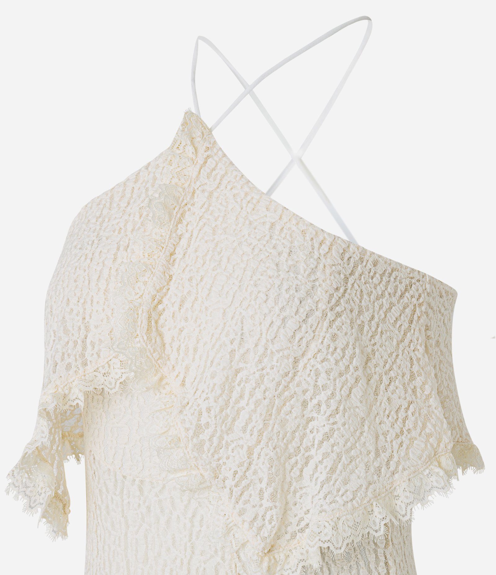 Vestido New Midi Texturizado em Renda com Sobreposição Off White 7