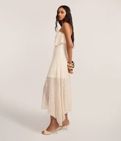 Vestido New Midi Texturizado em Renda com Sobreposição