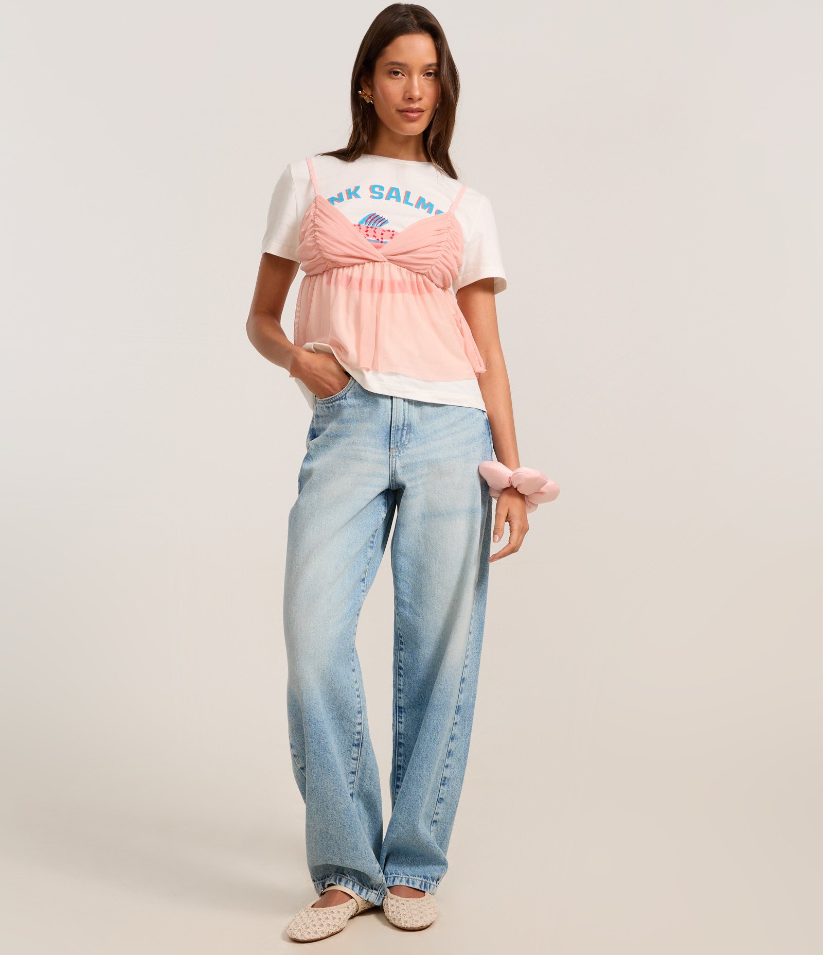 Blusa de Alcinha em Tule com Busto Franzido Rosa 2