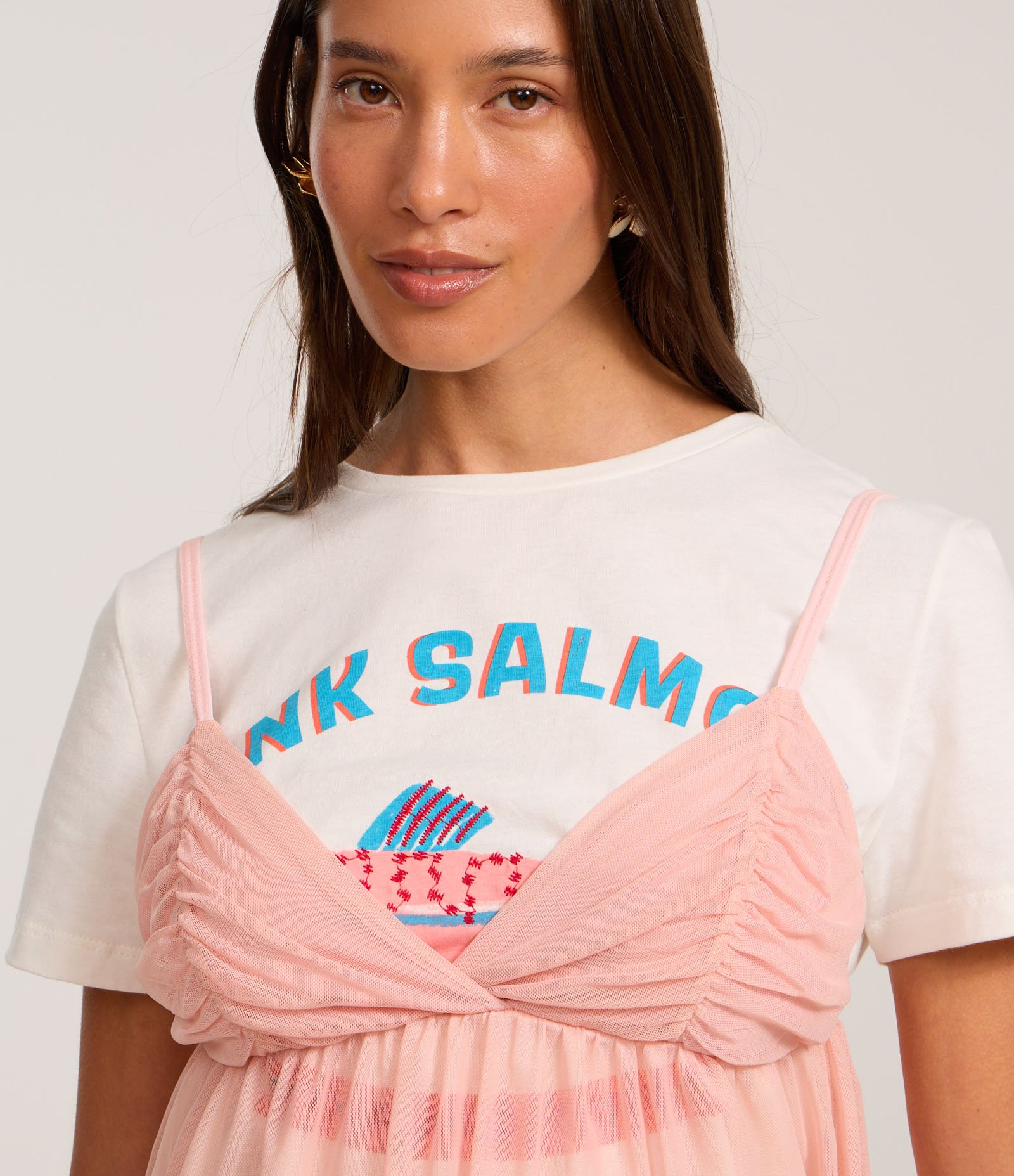 Blusa de Alcinha em Tule com Busto Franzido Rosa 3