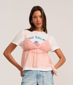 Blusa de Alcinha em Tule com Busto Franzido