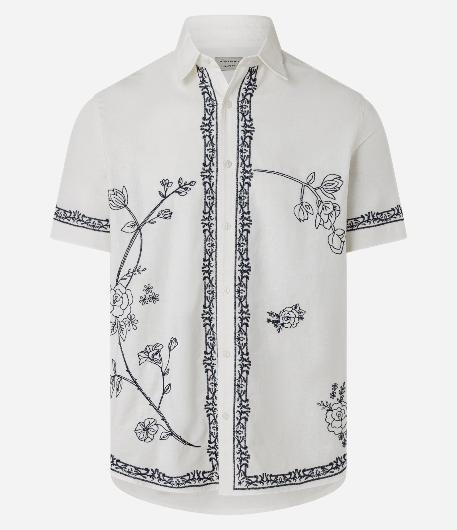 Camisa Comfort em Algodão com Bordado Floral Branco 6