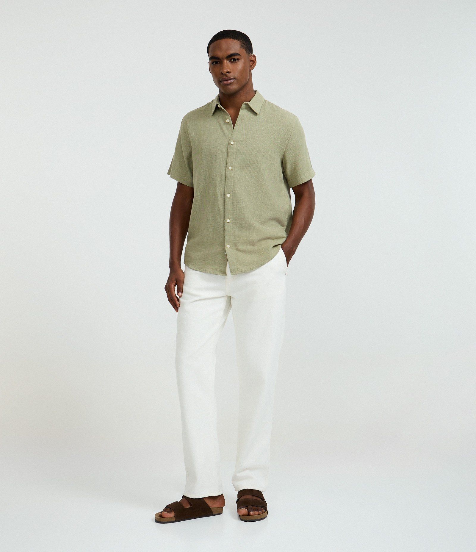 Camisa Comfort em Algodão com Textura Verde 2