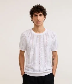 Camiseta Regular em Algodão com Textura Efeito Tricô