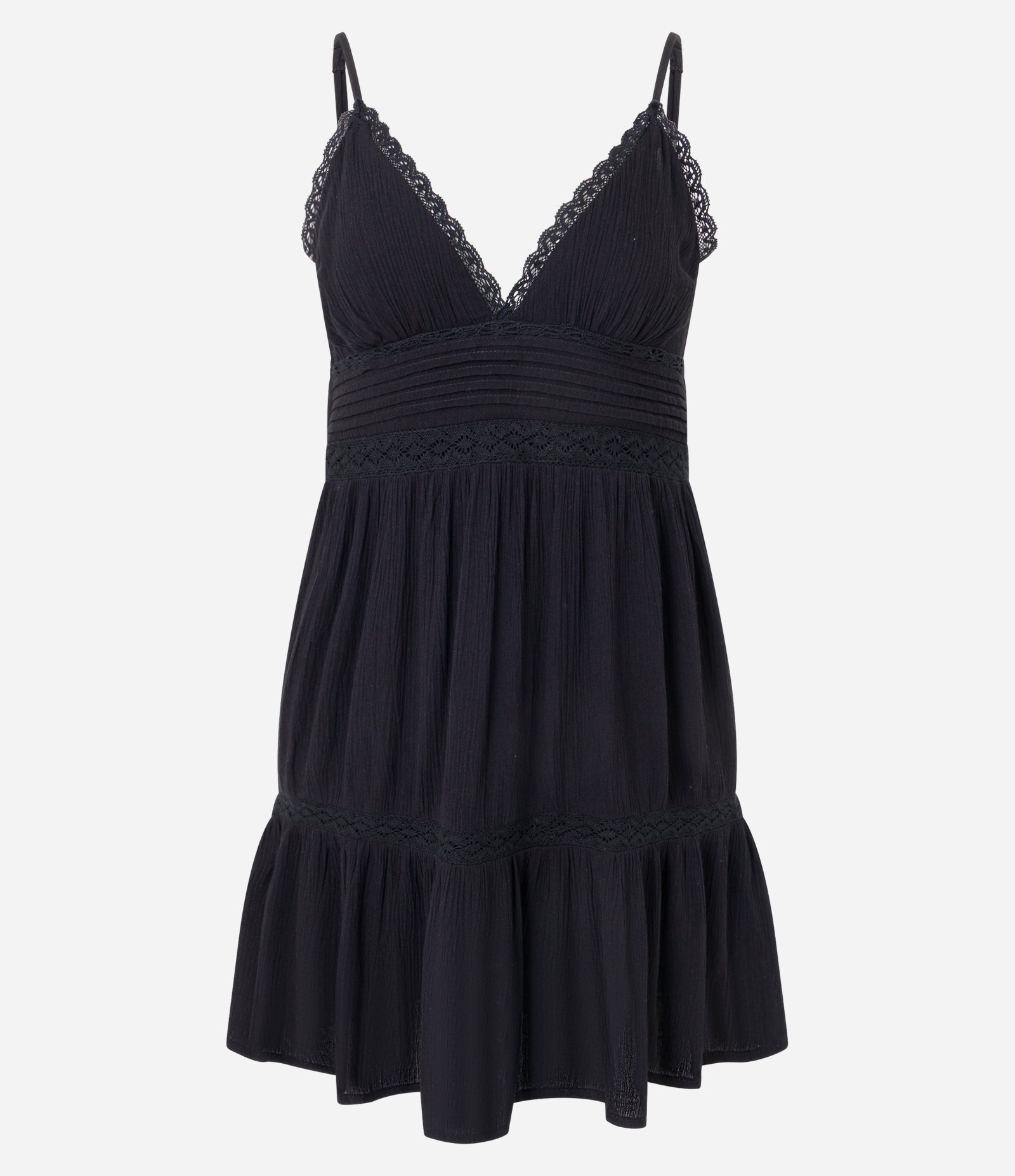 Vestido Texturizado com Detalhes em Renda Preto 5