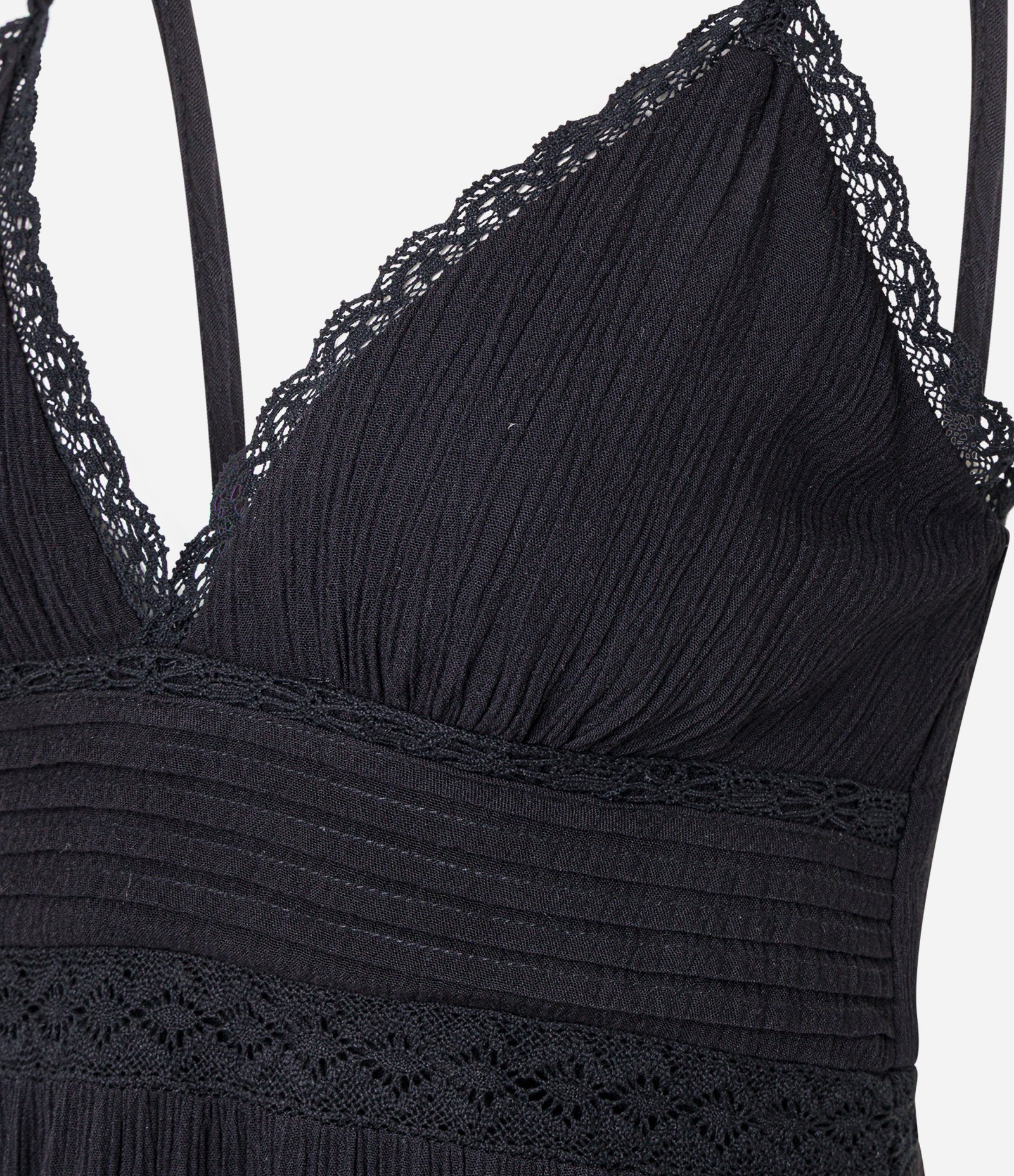 Vestido Texturizado com Detalhes em Renda Preto 6