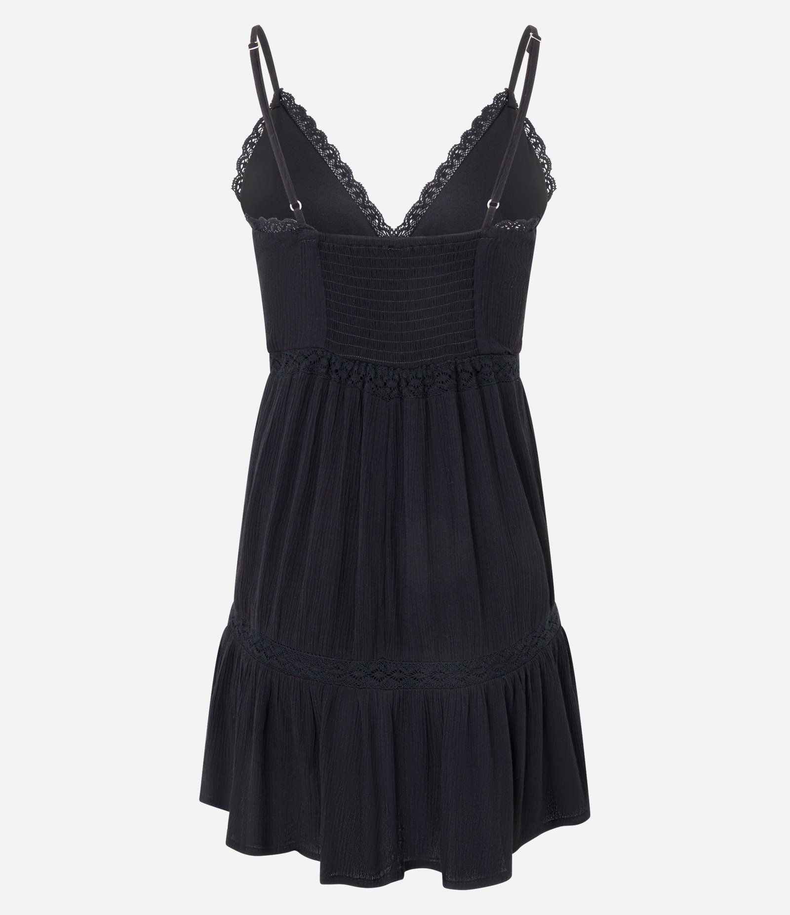 Vestido Texturizado com Detalhes em Renda Preto 7